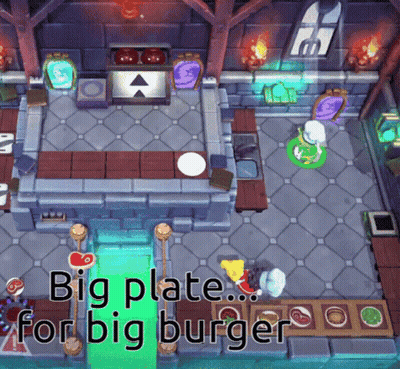 A Video Game With The Words Big Plate For Big Burger On The Bottom GIF
