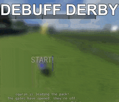 A Video Game With The Words Debuff Derby Written On It GIF