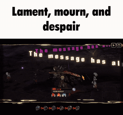 A Video Game With The Words Lament Mourn And Despair GIF