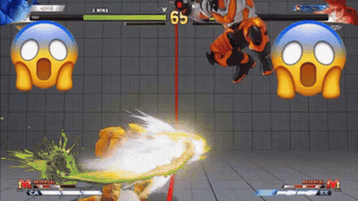 A Video Game With Two Surprised Faces And The Number 65 On The Screen GIF