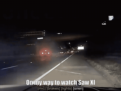 A Video Of A Car Driving Down A Highway With The Words On My Way To Watch Saw Xl GIF