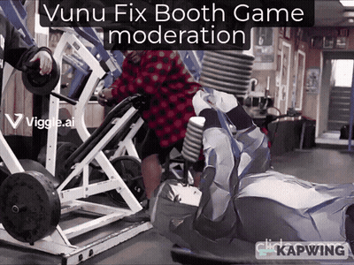 A Video Of A Man Doing Exercises In A Gym With The Words " Vuvu Fix Booth Game Moderation " GIF