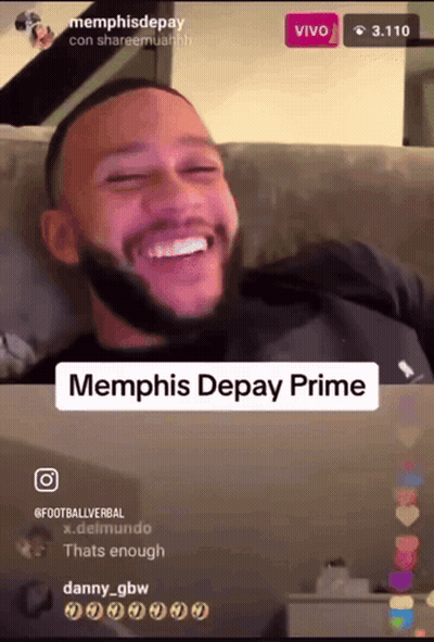 A Video Of A Man Laughing With The Caption Memphis Depay Prime On It GIF
