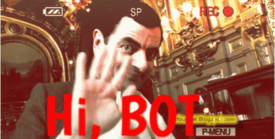 A Video Of A Man Says Hi Bot In Red GIF