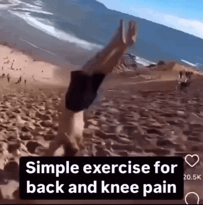 A Video Of A Person Doing A Handstand On A Beach With The Words Simple Exercise For Back And Knee Pain GIF