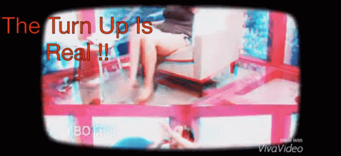 A Video Of A Woman Sitting On A Chair With The Caption " The Turn Up Is Real " GIF