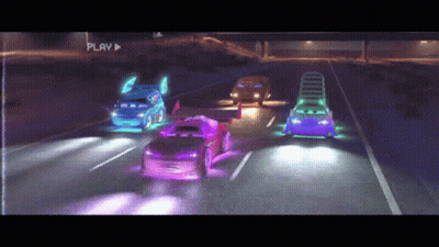 A Video Of Cars Driving Down A Highway With A Play Button GIF