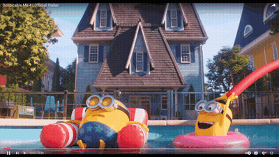A Video Of Two Minions Floating In A Pool Is Titled Despicable Me 4 GIF