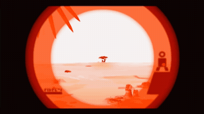 A View Of A Desert Through A Scope With The Word Cinema On The Bottom GIF