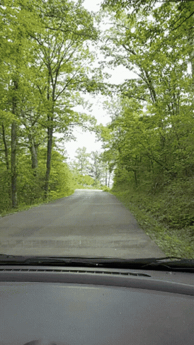 A View Of A Road Through A Car Windshield GIF