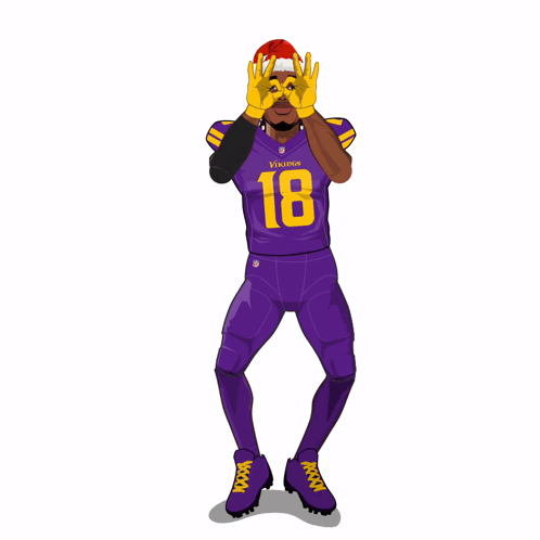 A Vikings Football Player Wearing A Santa Hat And Gloves GIF