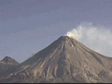 A Volcano With Smoke Coming Out Of It GIF