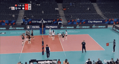 A Volleyball Game Is Being Played In A Stadium Sponsored By Cev GIF