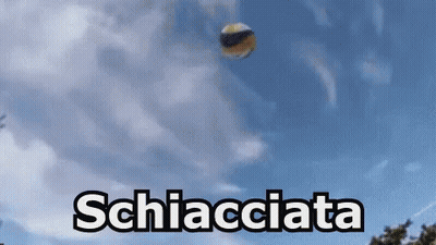 A Volleyball Is Flying Through The Air And The Word Schiacciata Is Visible GIF