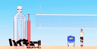 A Volleyball Player With A Speech Bubble That Says " ハイキュー " On It GIF