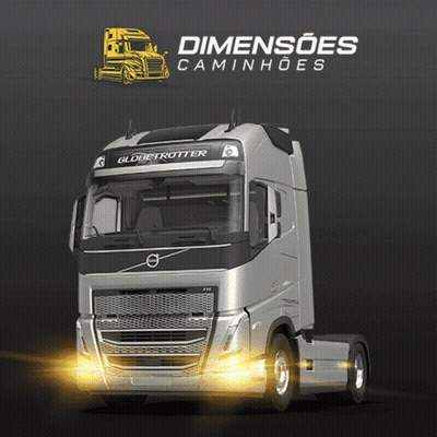 A Volvo Truck Is On A Black Background With The Words Dimensões Caminhoes GIF