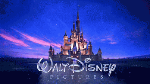 A Walt Disney Pictures Logo With A Castle In The Foreground GIF