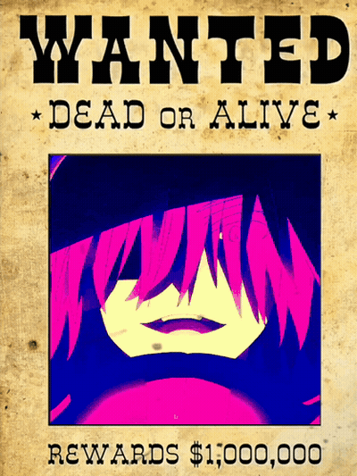 A Wanted Poster For A Person With Pink Hair And Rewards Of $ 1,000,000 GIF