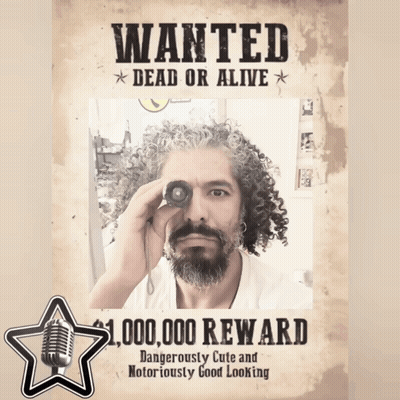 A Wanted Poster Shows A Man With Curly Hair Looking Through A Telescope GIF