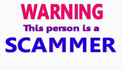 A Warning Sign That Says " This Person Is A Scammer " GIF