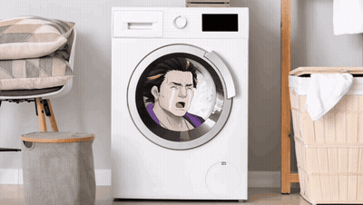 A Washing Machine With A Picture Of A Crying Man In It GIF