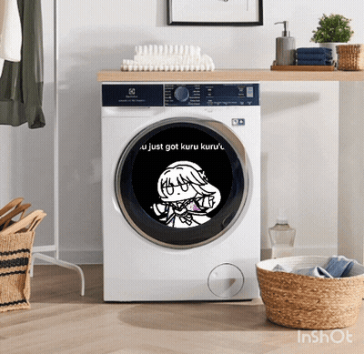 A Washing Machine With A Sticker On It That Says U Just Got Kuru Kuru GIF