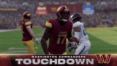 A Washington Commanders Touchdown Advertisement With A Football Player GIF