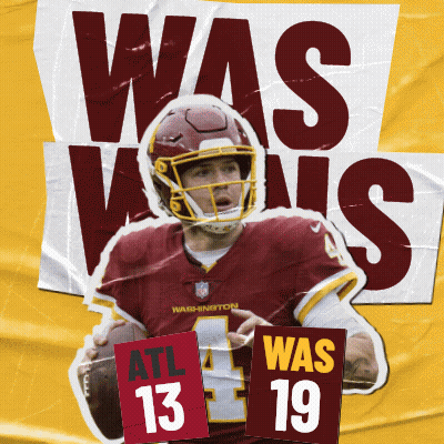 A Washington Football Player Is Holding A Football And A Sign That Says Atl 13 Was 19 GIF