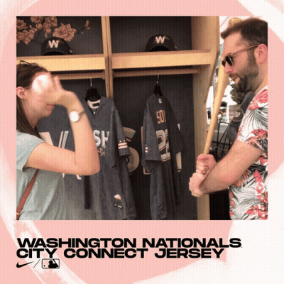 A Washington Nationals City Connect Jersey Poster With A Man And A Woman GIF