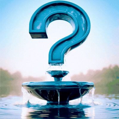 A Water Fountain With A Question Mark On It GIF