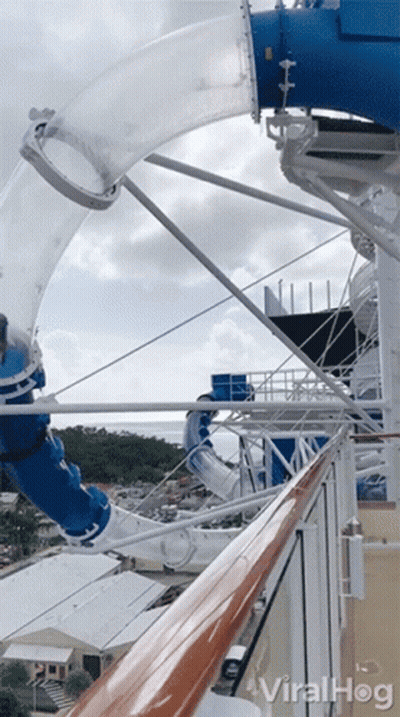 A Water Slide On A Cruise Ship That Says Viralhog On It GIF