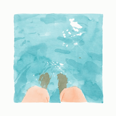 A Watercolor Painting Of A Person 'S Feet In The Ocean GIF