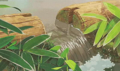A Waterfall Is Coming Out Of A Log In The Woods GIF