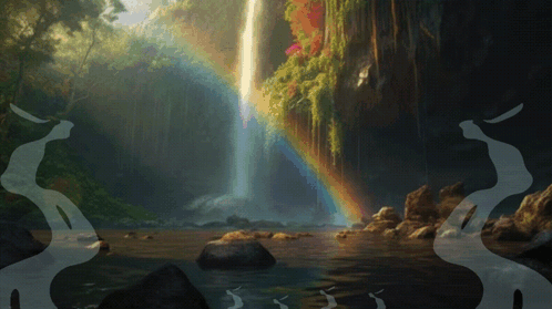 A Waterfall With A Rainbow In The Background GIF