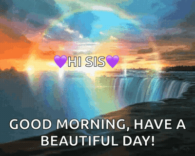 A Waterfall With The Words Good Morning Have A Beautiful Day On It GIF