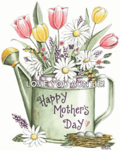 A Watering Can Filled With Flowers And The Words `` Happy Mother 'S Day '' GIF