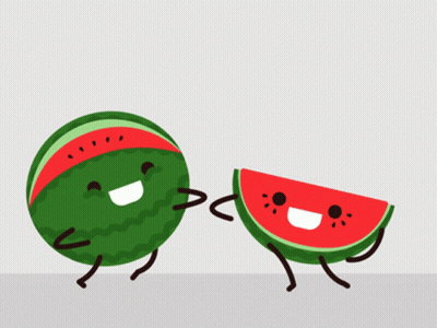 A Watermelon And A Slice Of Watermelon Dancing Together GIF