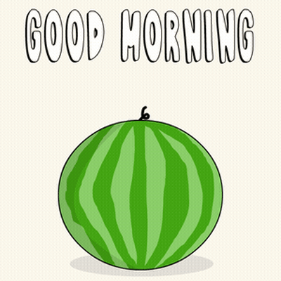 a watermelon with a penguin inside of it and the words good morning written above it