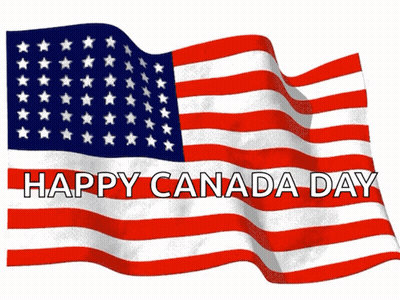 A Waving American Flag With The Words Happy Canada Day Below It GIF