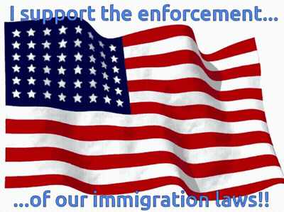 A Waving American Flag With The Words I Support The Enforcement Of Our Immigration Laws GIF