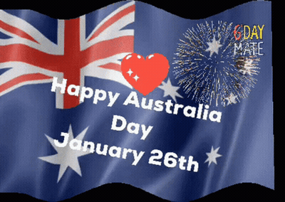 A Waving Flag With The Words Happy Australia Day January 26Th In White Letters GIF
