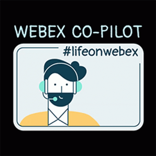 A Webex Co-Pilot Badge With A Man And A Cat On It GIF