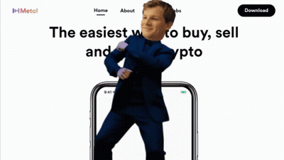 A Website For First Blockchain Bank And Trust Shows A Man In A Suit GIF