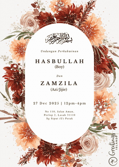 a wedding invitation for hasbullah and zamzila dated 27 dec 2025