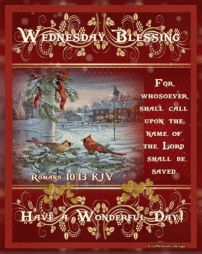 A Wednesday Blessing From Romans 10:13 Kjv With Cardinals In The Snow GIF