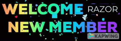 A Welcome Razor New Member Sign With Hearts And Butterflies GIF
