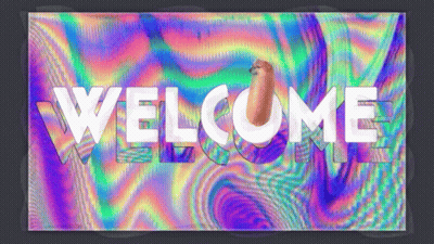 A Welcome Sign With A Rainbow Background GIF