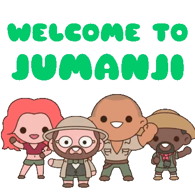 A Welcome To Jumanji Sign With Cartoon Characters Sticker