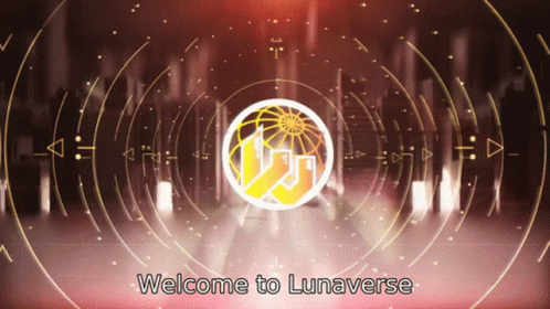 A Welcome To Lunaverse Advertisement With A Globe In The Center GIF