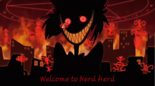A Welcome To Nerd Herd Poster With A Cartoon Character GIF